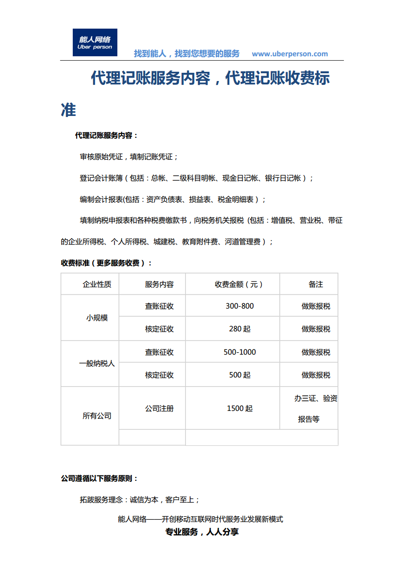 稅務代理公司收費標準(代理稅務變更)